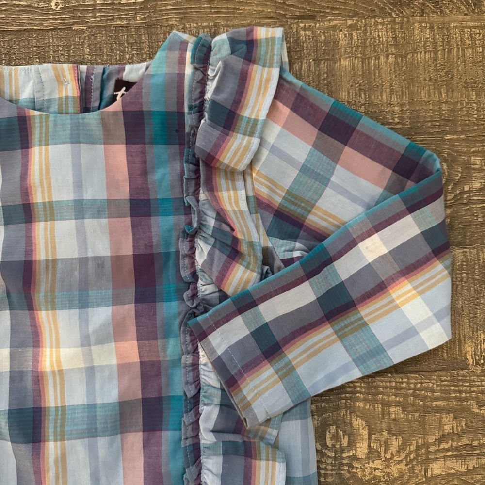 Tea Collection Plaid Ruffle Button Back Shirt Size 6 NWOT - Picture 4 of 8